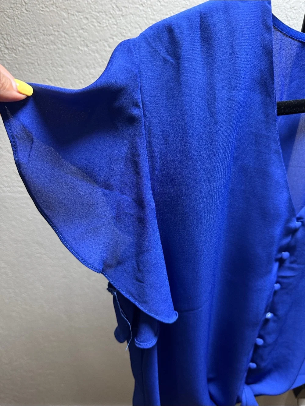 Women's Cobalt Button-Front Tie Blouse